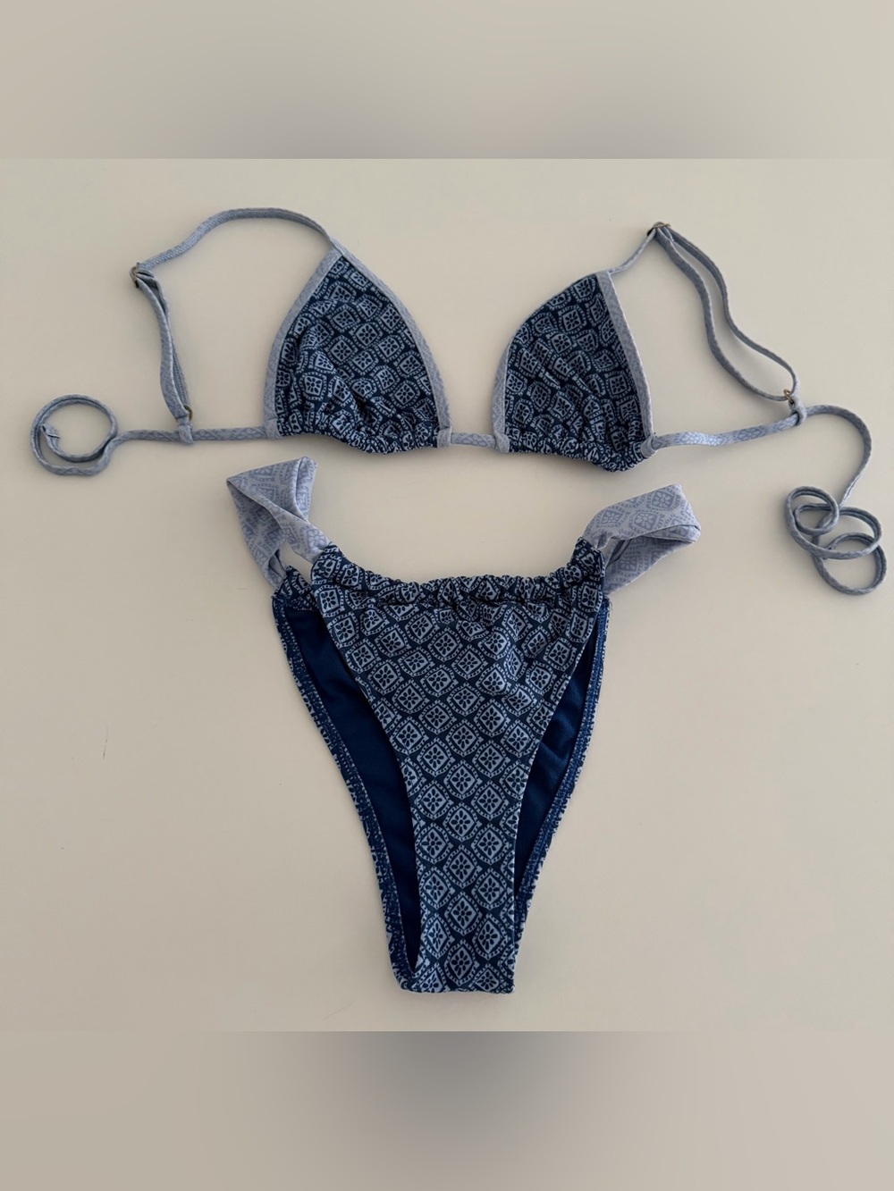 Hollister Blue Patterned Triangle Bikini Set